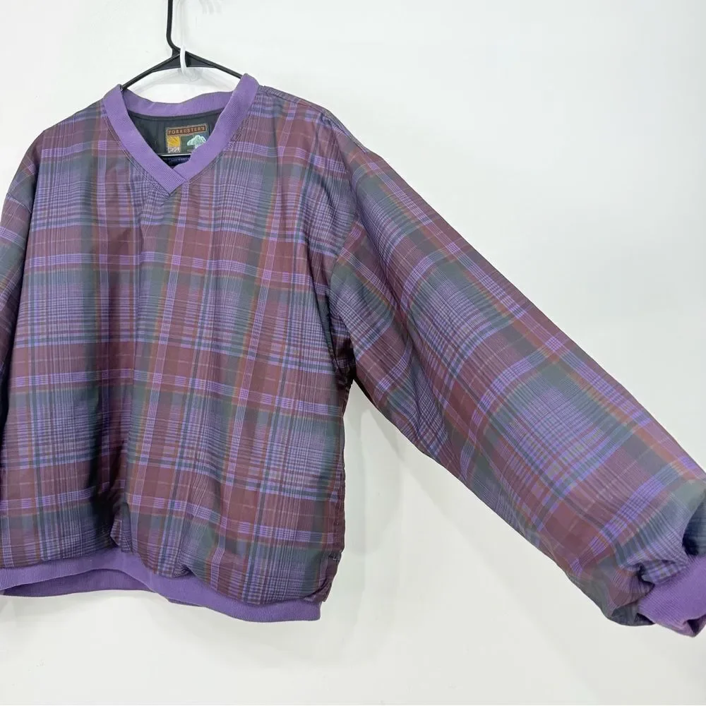 Forrester's Vintage Purple Black Plaid V Neck Water Resistant Pullover